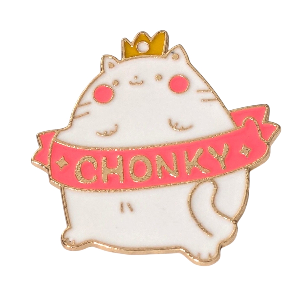 Chonky Cat Enamel Pin - White and Pink